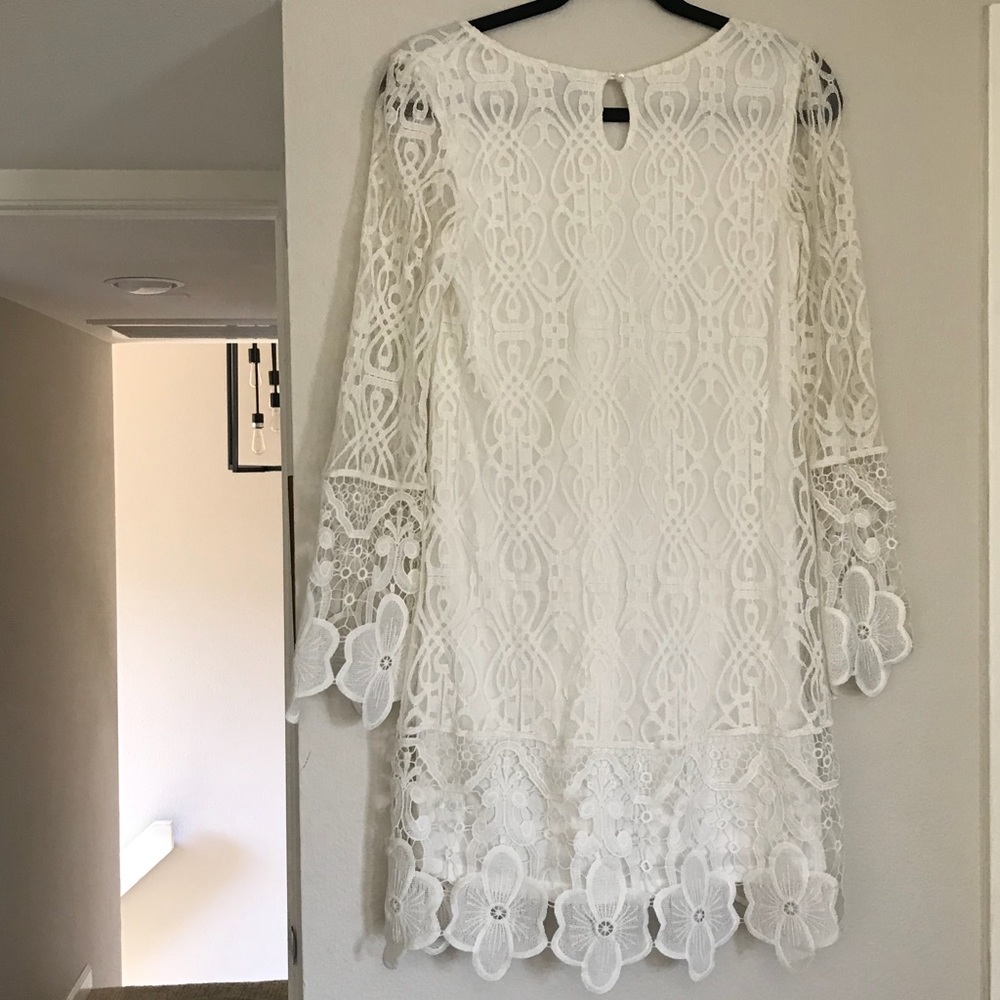 Lace Cutout Long Sleeve Mini Shift Dress